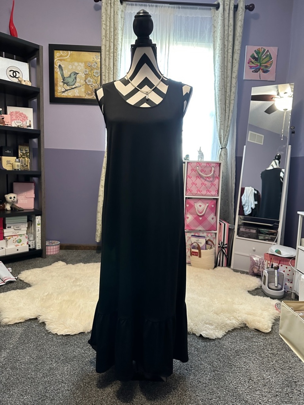 Breezies Black Sleeveless Maxi Dress with Ruffle Hem XS